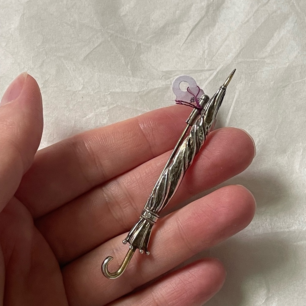 Antique Victorian Art Deco Silver 925 Umbrella Brooch Pin